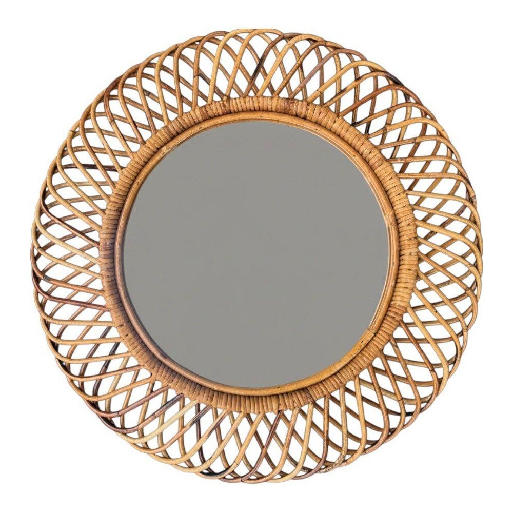 An Italian 1970s circular woven bamboo mirror by Franco Albini for Bonacina For Sale