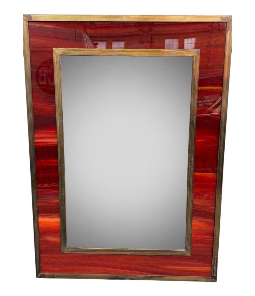 Miroir de paysage ou de portrait italien des années 1970 en fausse écaille de tortue et en laiton en vente 4