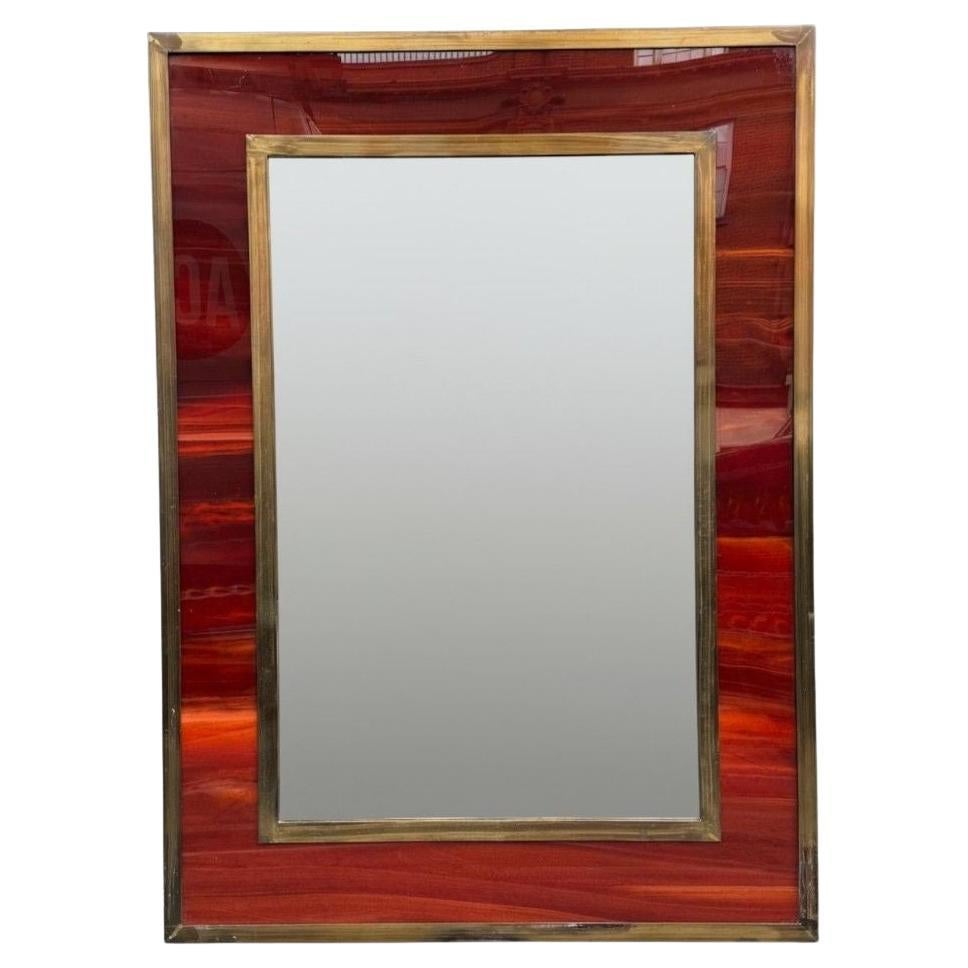 Miroir de paysage ou de portrait italien des années 1970 en fausse écaille de tortue et en laiton en vente