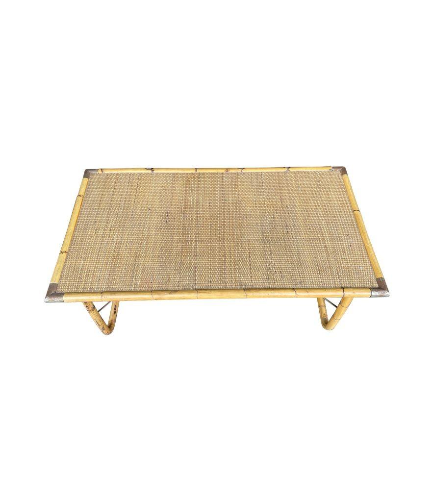 An Italian 1970s folding bamboo coffee table by Del Vera with brass corners For Sale 3