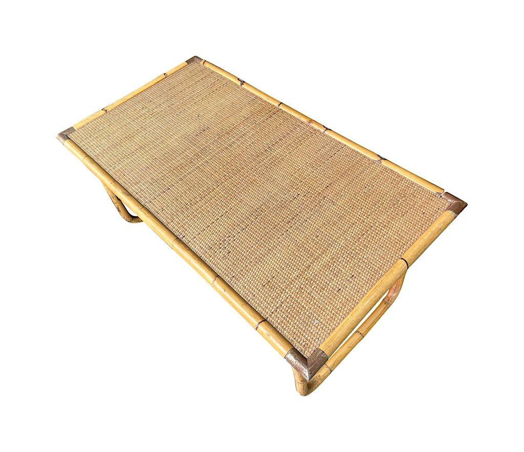 An Italian 1970s folding bamboo coffee table by Del Vera with brass corners For Sale 5