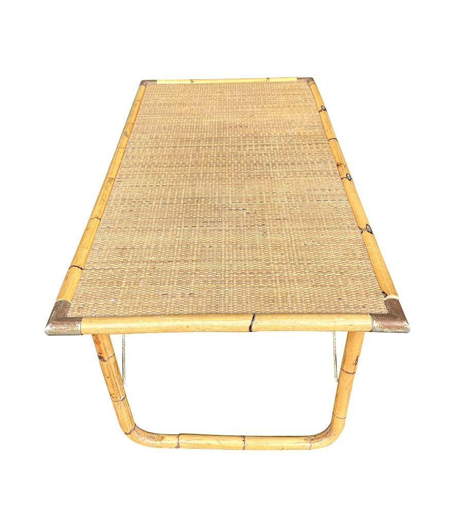 An Italian 1970s folding bamboo coffee table by Del Vera with brass corners For Sale 6