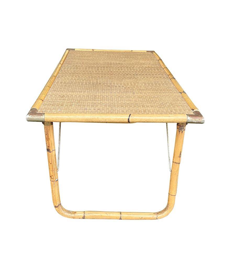 An Italian 1970s folding bamboo coffee table by Del Vera with brass corners For Sale 8