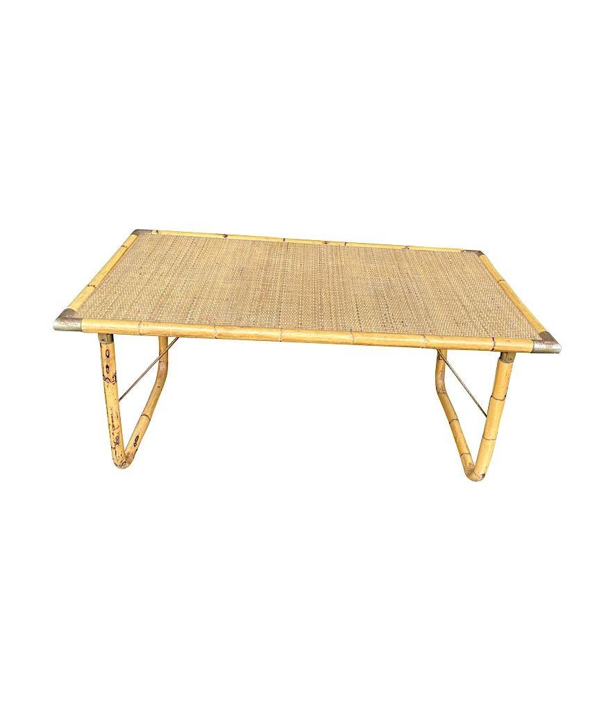 Mid-Century Modern An Italian 1970s folding bamboo coffee table by Del Vera with brass corners For Sale