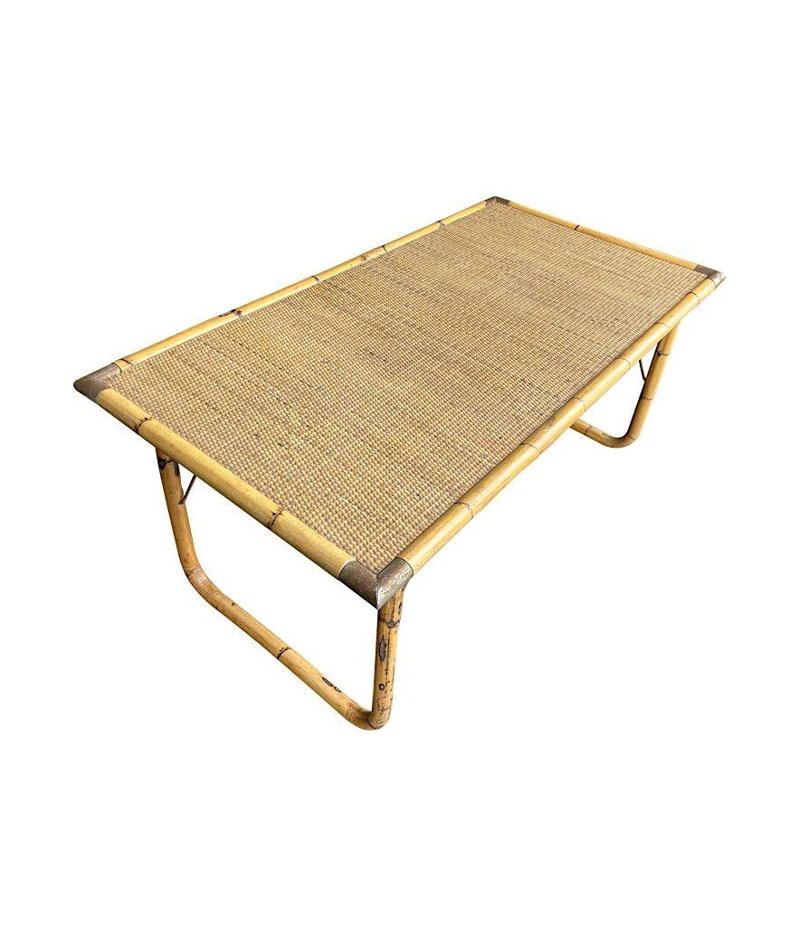 Late 20th Century An Italian 1970s folding bamboo coffee table by Del Vera with brass corners For Sale