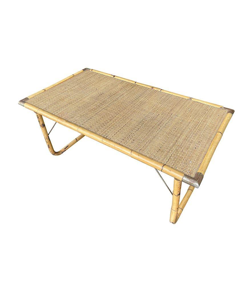 Metal An Italian 1970s folding bamboo coffee table by Del Vera with brass corners For Sale