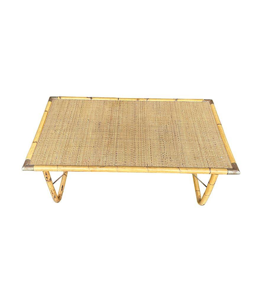 An Italian 1970s folding bamboo coffee table by Del Vera with brass corners For Sale 1