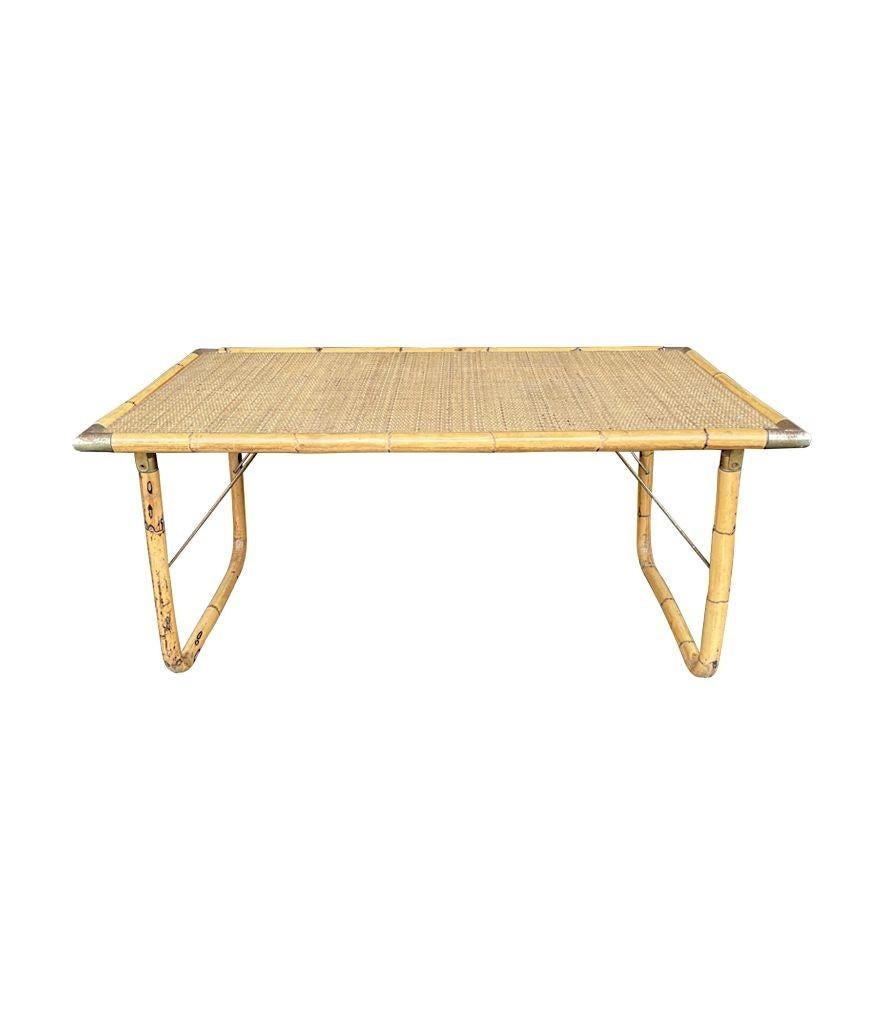 An Italian 1970s folding bamboo coffee table by Del Vera with brass corners For Sale 2