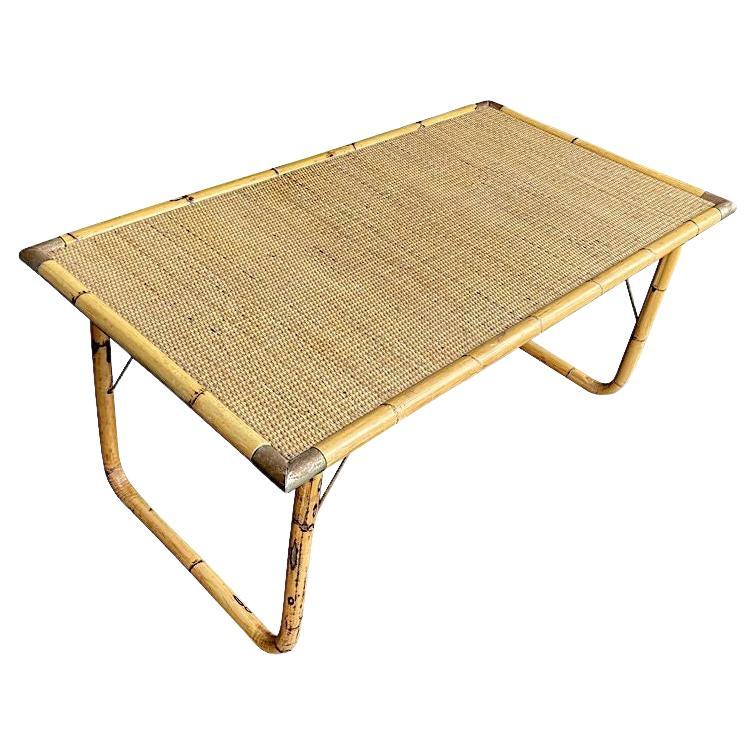 An Italian 1970s folding bamboo coffee table by Del Vera with brass corners For Sale
