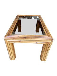 Italian 1970s Bamboo Coffee Table with Smoked Glass