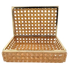 An Italian 1970s Gabriella Crespi style lucite and woven rattan gilt hinged box