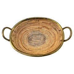 An Italian 1970s Gabriella Crespi style woven bamboo and brass basket