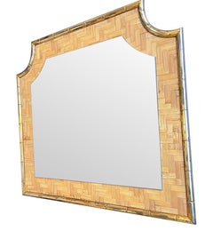 Italian 1970s Gilt Metal Faux Bamboo and Rattan over Mantle Mirror
