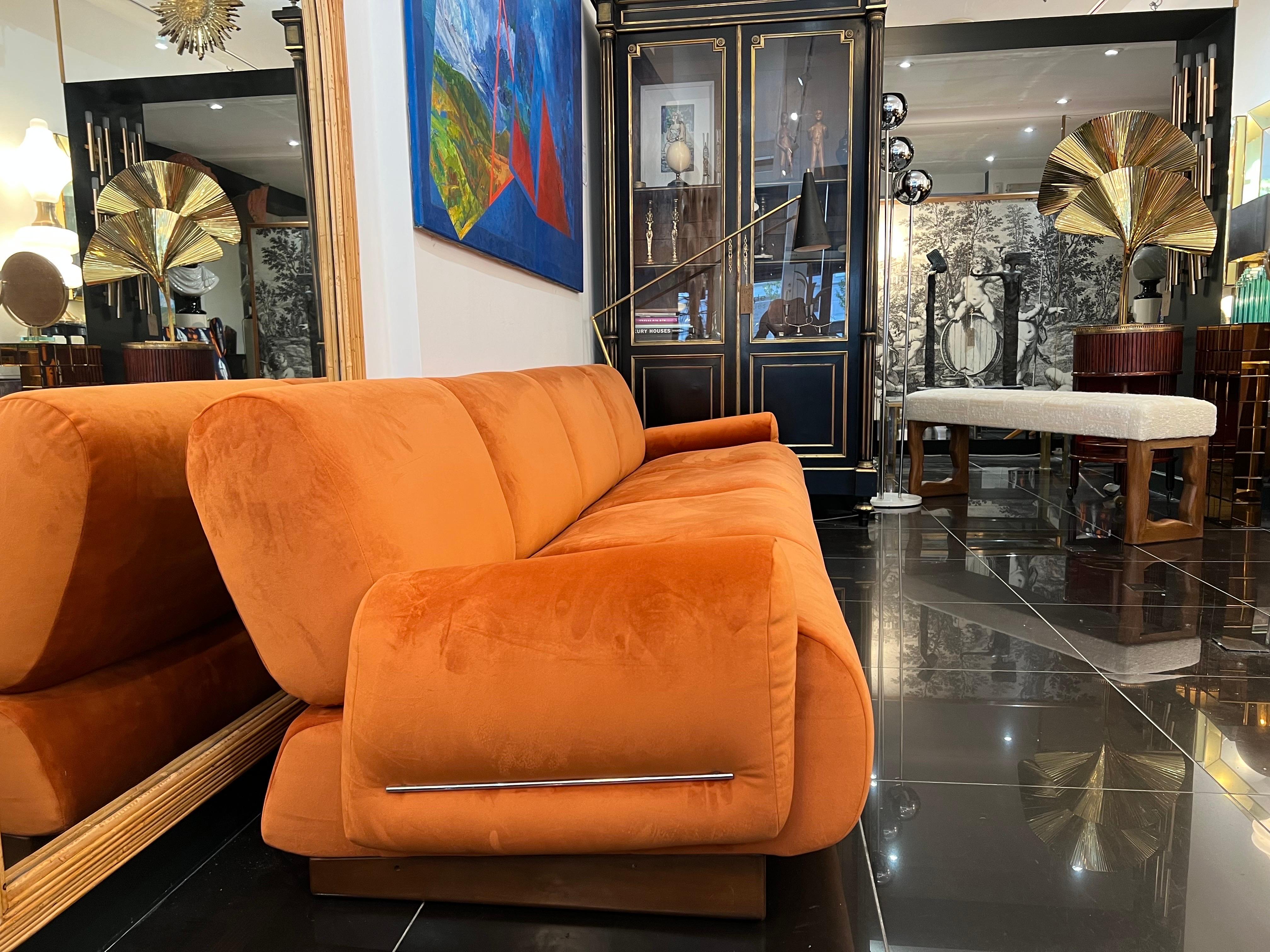 Woven An Italian 1970s Large 4 seater sectional sofa in burnt orange velvet