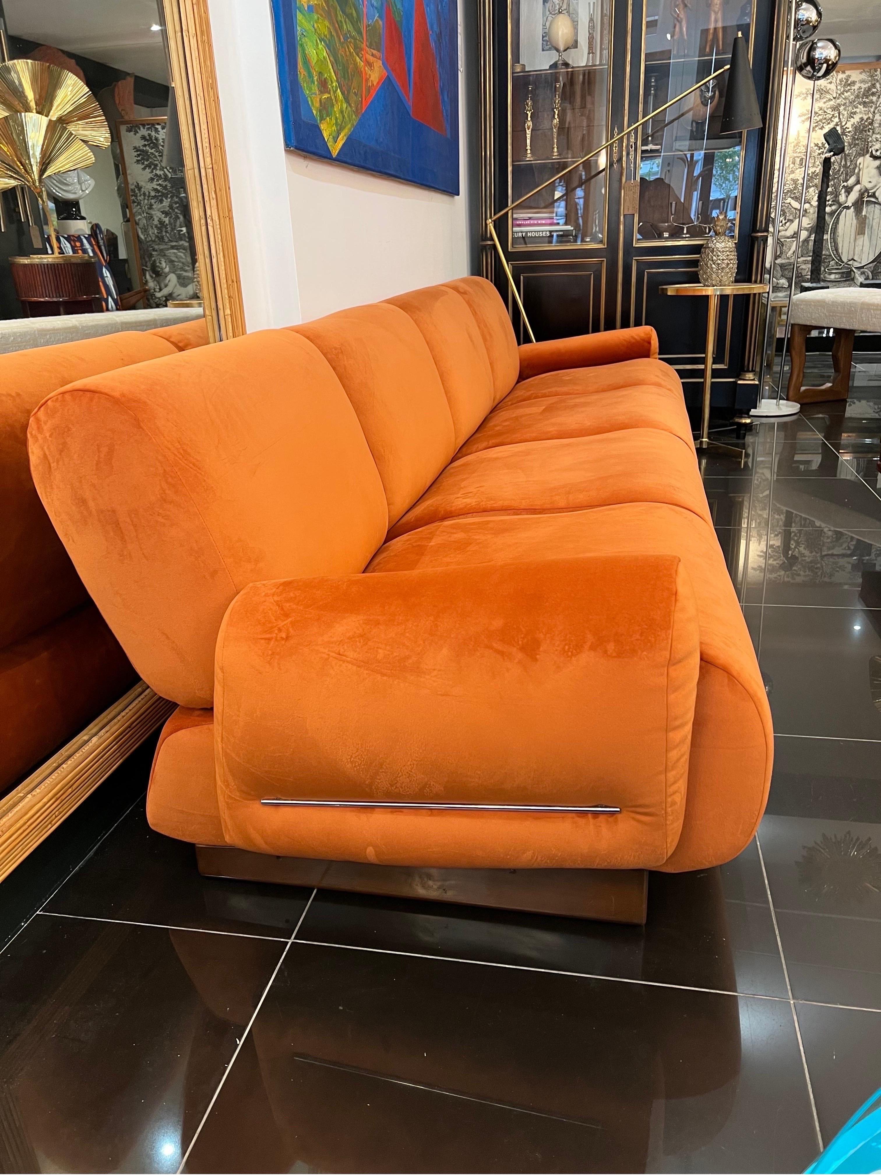 An Italian 1970s Large 4 seater sectional sofa in burnt orange velvet 2