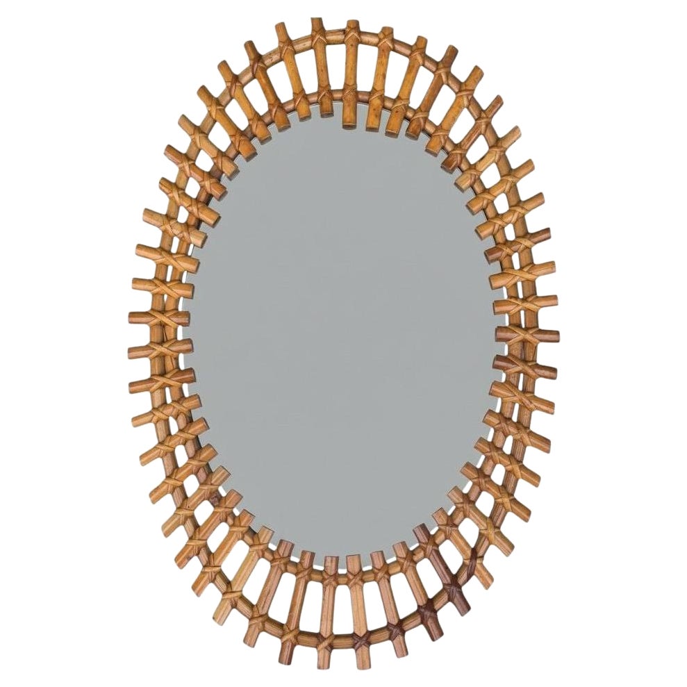 Specchio ovale in canna di bambù di Franco Albini, anni 
70, italiano. in vendita
