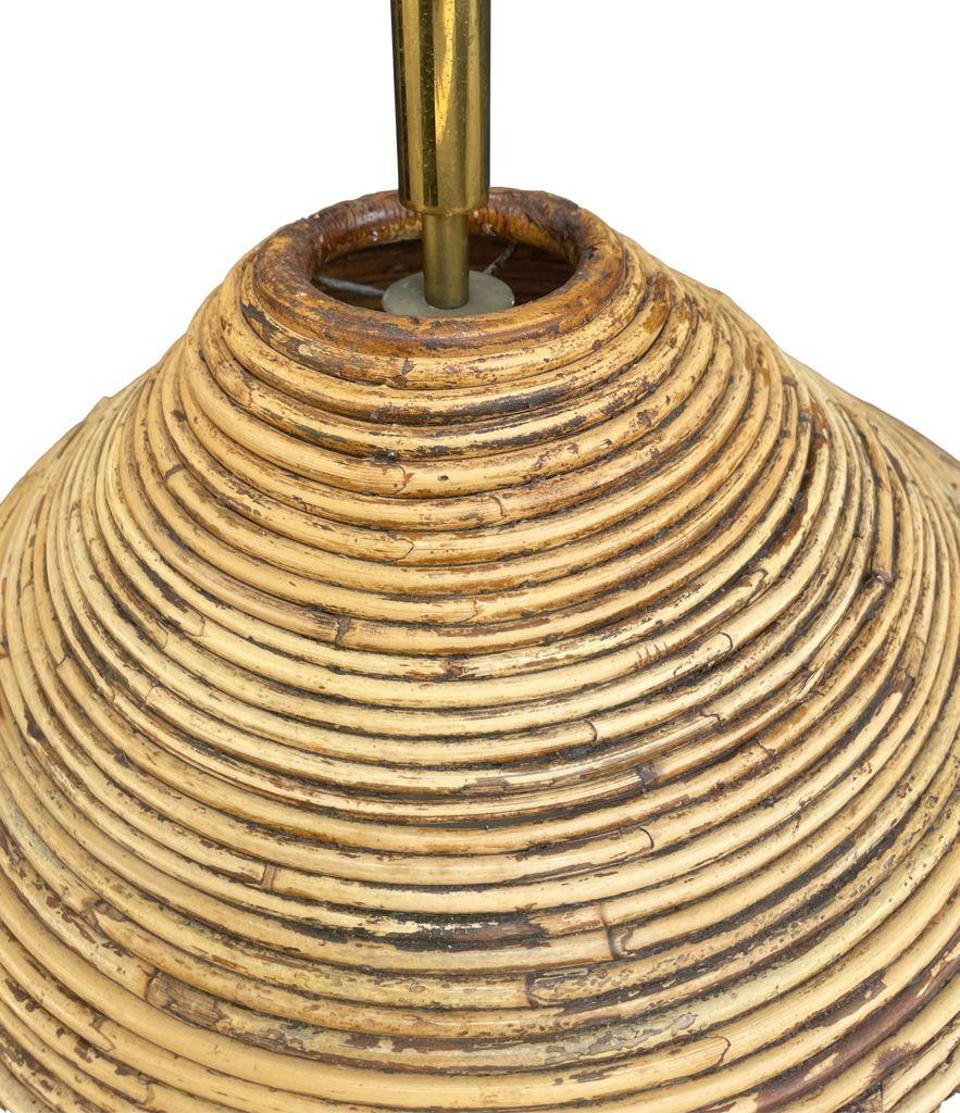 Late 20th Century A Franco Albini style Italian 1970s pencil reed bamboo and brass ceiling light For Sale