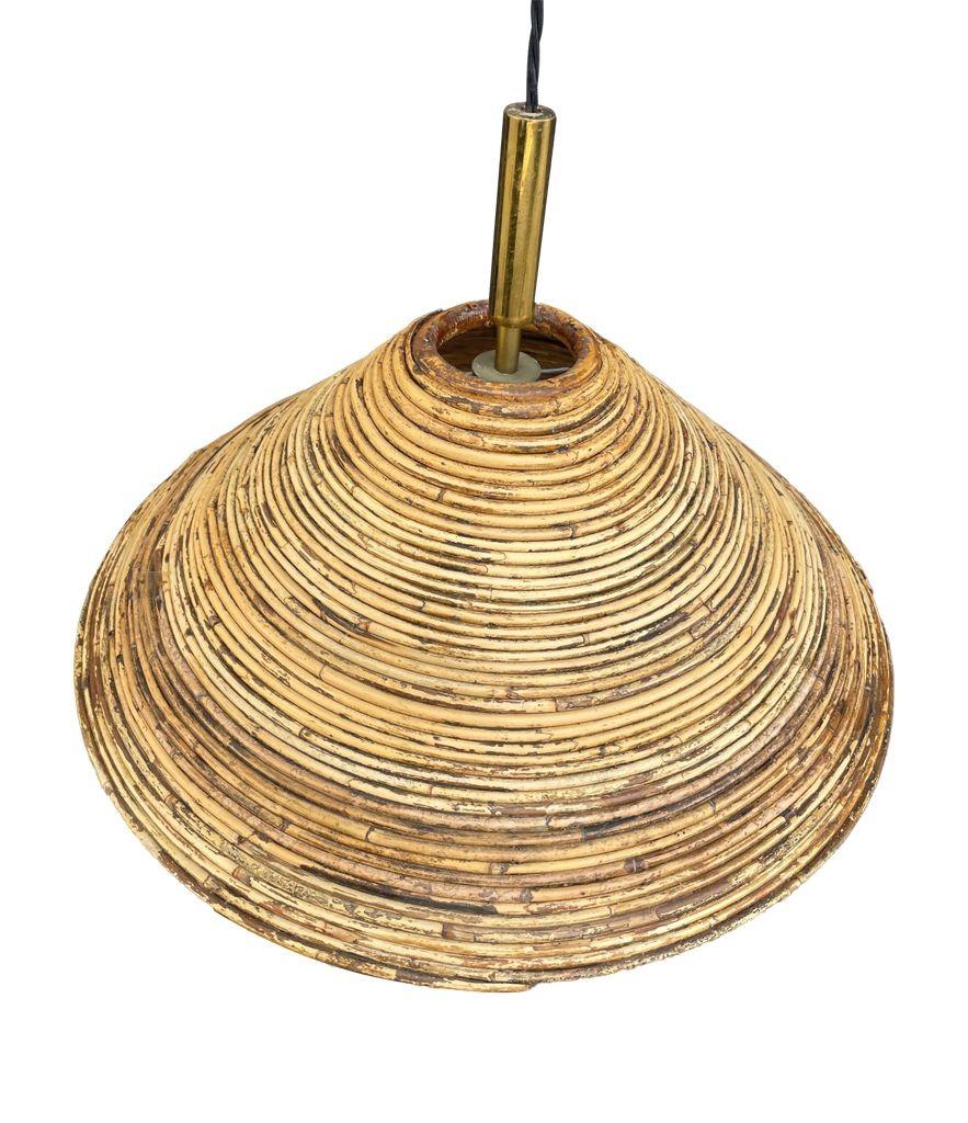 A Franco Albini style Italian 1970s pencil reed bamboo and brass ceiling light For Sale 1