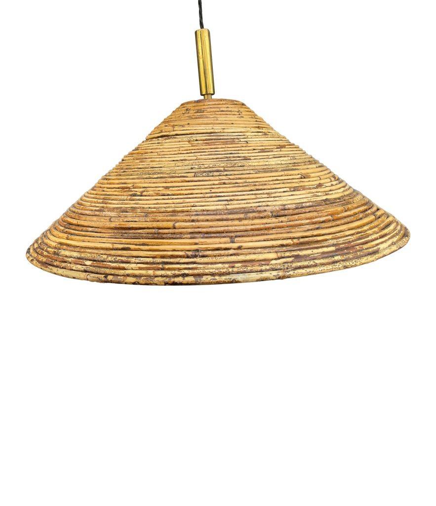 A Franco Albini style Italian 1970s pencil reed bamboo and brass ceiling light For Sale 2