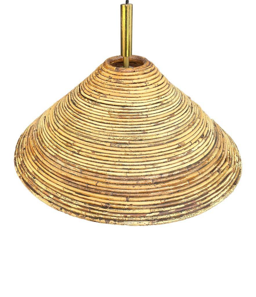 A Franco Albini style Italian 1970s pencil reed bamboo and brass ceiling light For Sale 4
