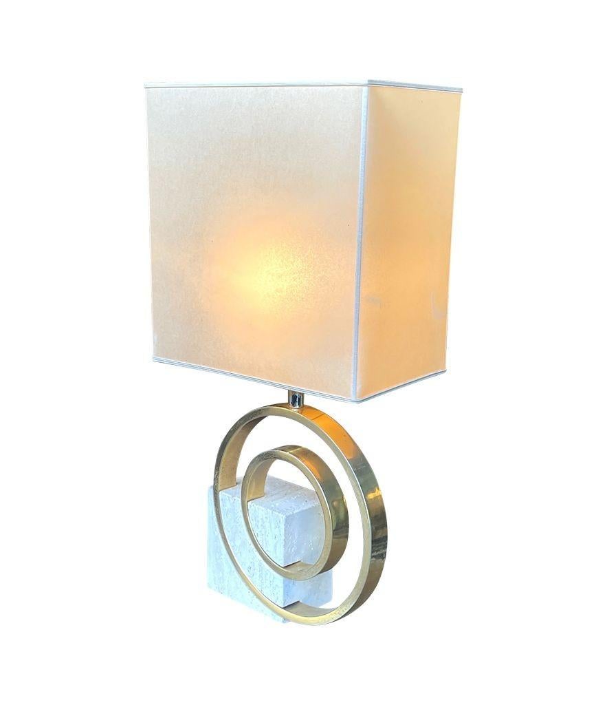 An Italian 1970s sculptural travertine and brass lamp by Giovanni Banci For Sale 5