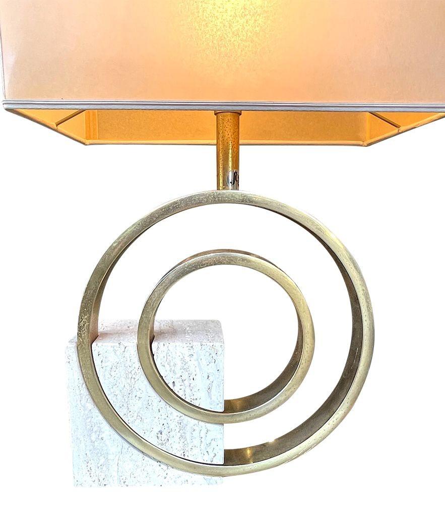 An Italian 1970s sculptural travertine and brass lamp by Giovanni Banci For Sale 7