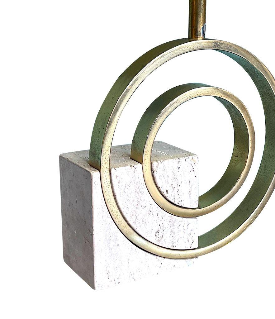 An Italian 1970s sculptural travertine and brass lamp by Giovanni Banci For Sale 9
