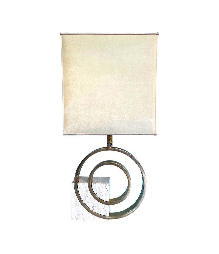 Brass An Italian 1970s sculptural travertine and brass lamp by Giovanni Banci For Sale