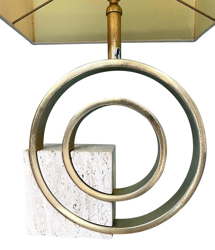 An Italian 1970s sculptural travertine and brass lamp by Giovanni Banci For Sale 3