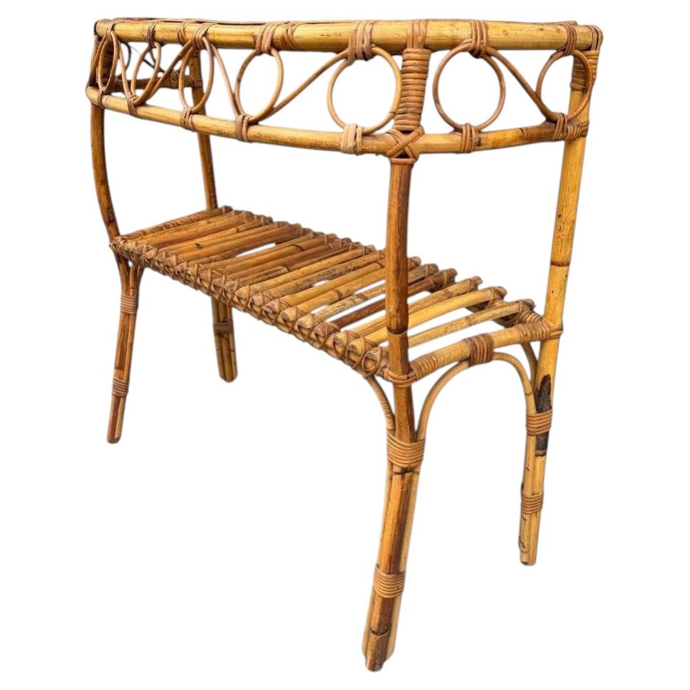 An Italian 1970s split cane bamboo, Bonacina style console table For Sale