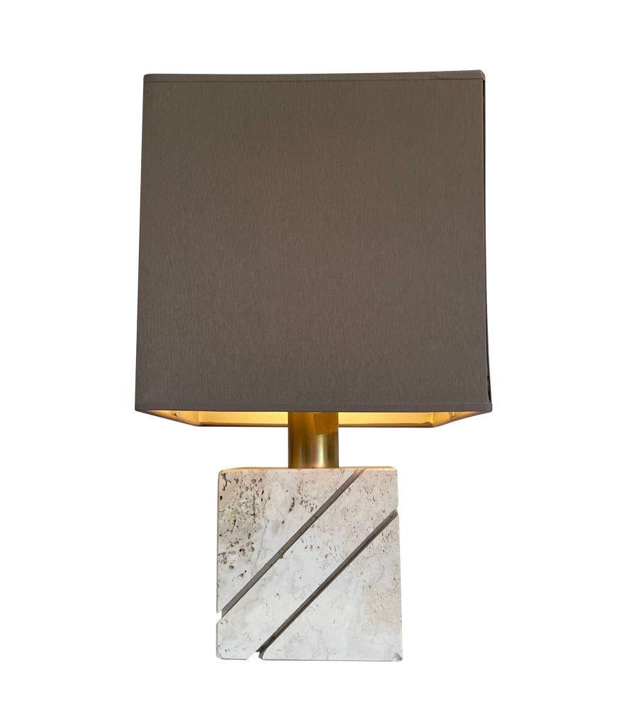 Italian 1970s Travertine and Brass Lamp by Fratelli Manneli For Sale 6