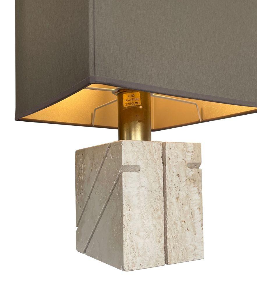 Mid-Century Modern Italian 1970s Travertine and Brass Lamp by Fratelli Manneli For Sale