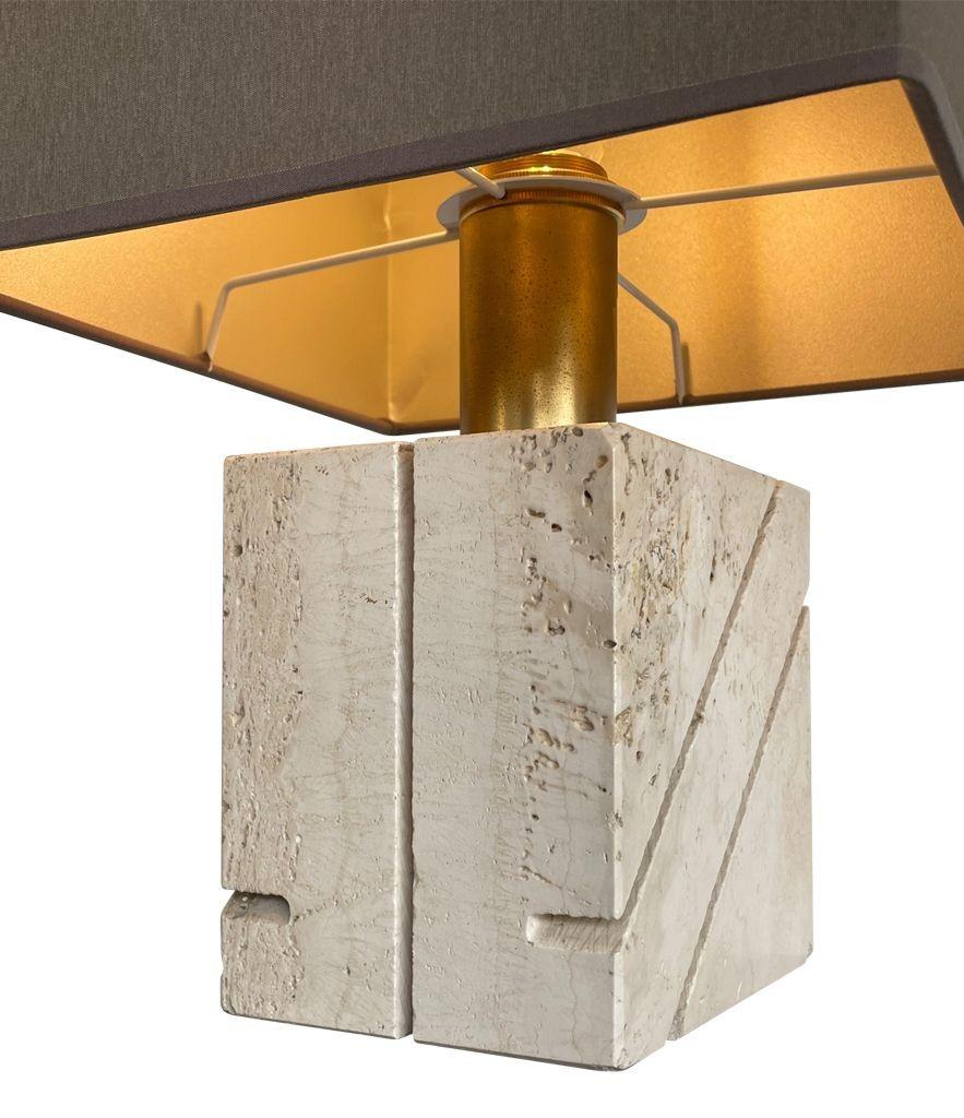 Late 20th Century Italian 1970s Travertine and Brass Lamp by Fratelli Manneli For Sale