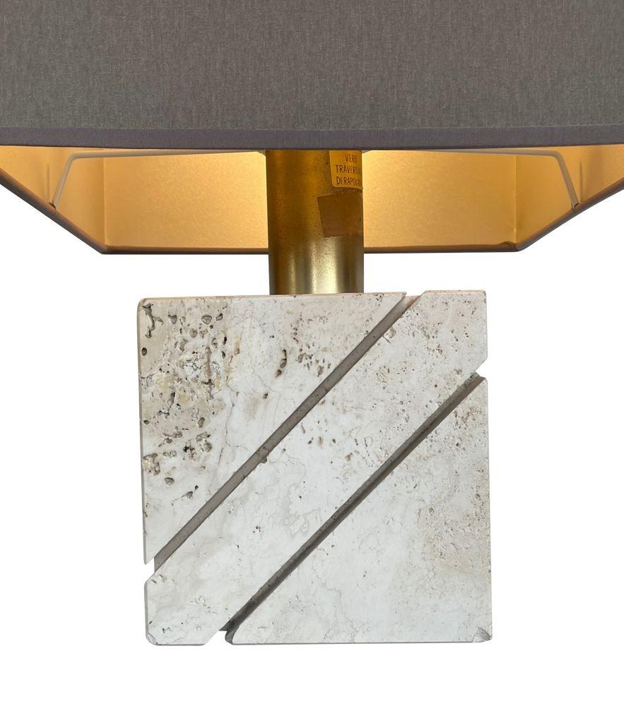 Italian 1970s Travertine and Brass Lamp by Fratelli Manneli For Sale 1
