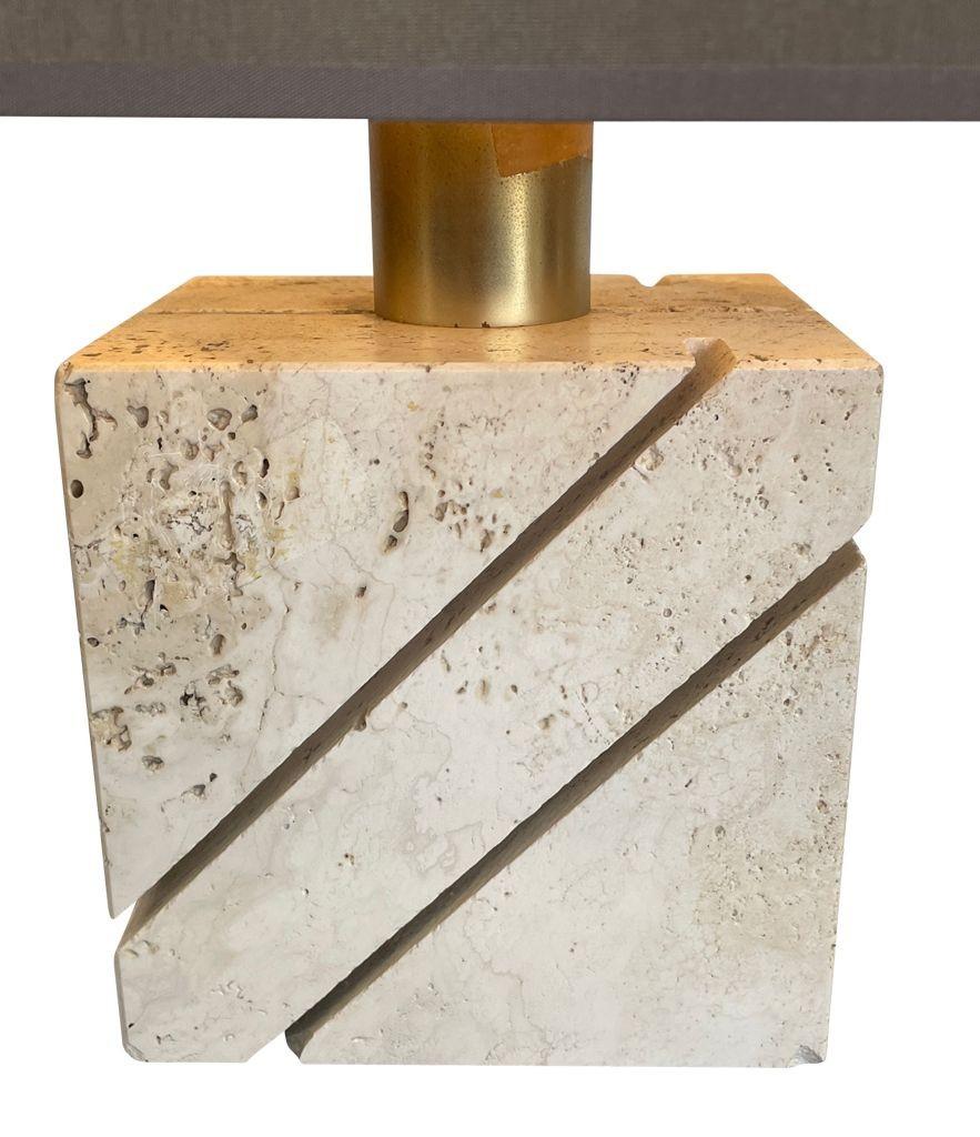 Italian 1970s Travertine and Brass Lamp by Fratelli Manneli For Sale 2