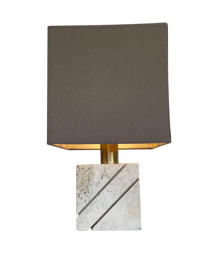 Italian 1970s Travertine and Brass Lamp by Fratelli Manneli For Sale 3