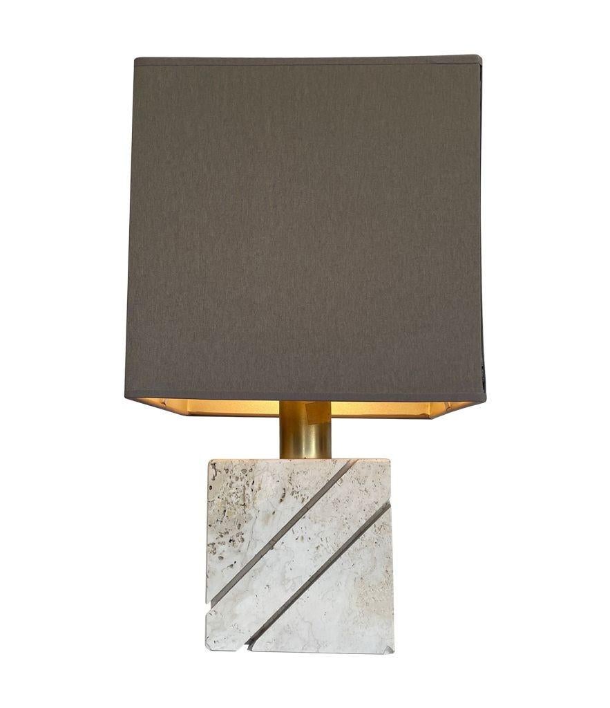 Italian 1970s Travertine and Brass Lamp by Fratelli Manneli For Sale 4