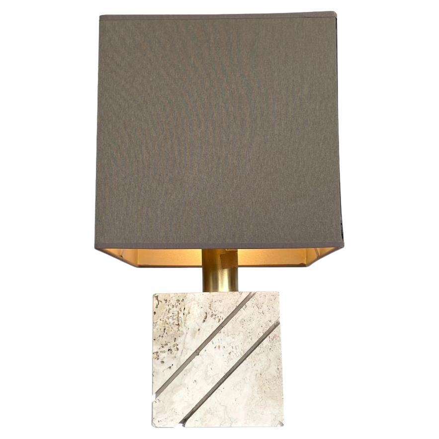 Italian 1970s Travertine and Brass Lamp by Fratelli Manneli For Sale