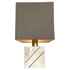 Italian 1970s Travertine and Brass Lamp by Fratelli Manneli