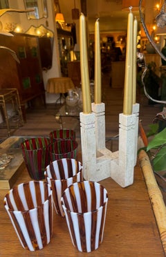 An Italian 1970s Travertine candle holder by Fratelli Mannelli