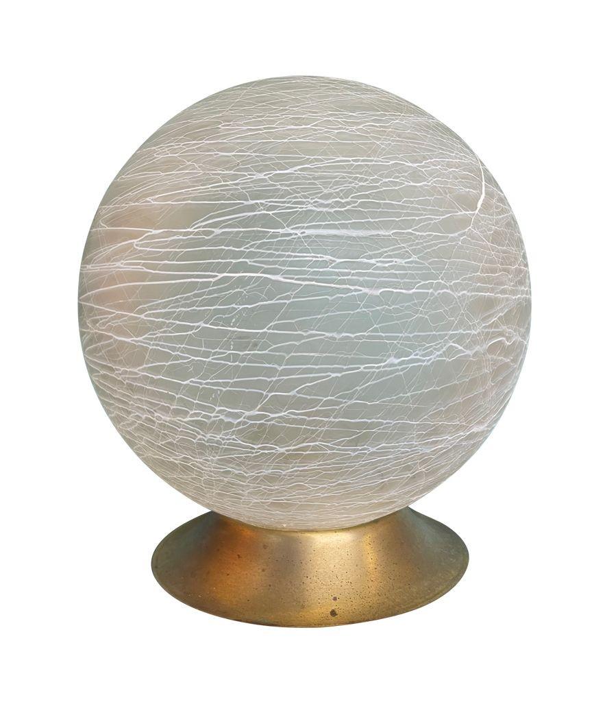 An Italian 1970s Venini Murano glass swirl ball lamp on brass base For Sale 1