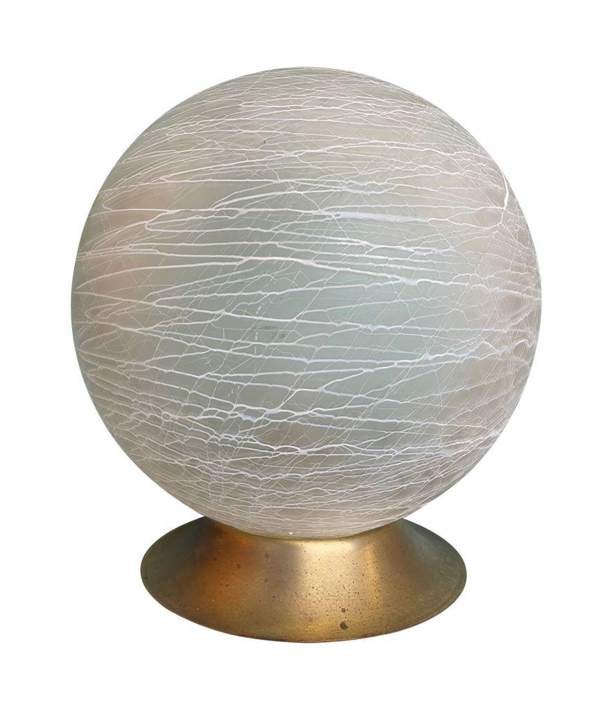An Italian 1970s Venini Murano glass swirl ball lamp on brass base For Sale 3