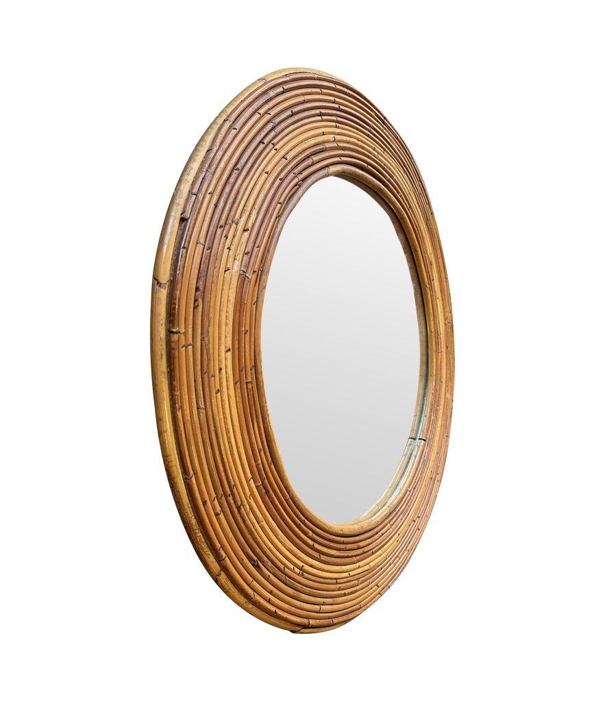 Fine XX secolo Specchio circolare in canna di bambù in stile Vivai del Sud, anni '70, in Italia in vendita
