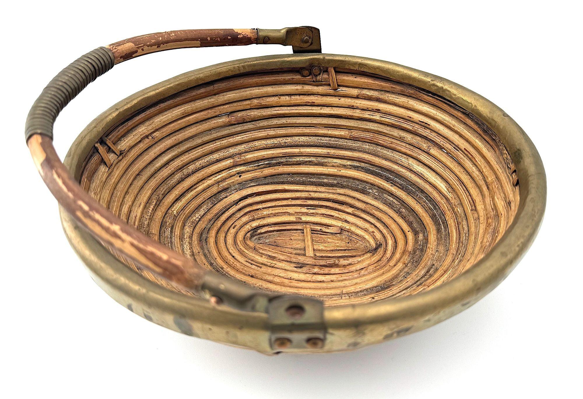 An Italian 1970s woven bamboo and brass bowl in the style of Gabriella Crespi 2