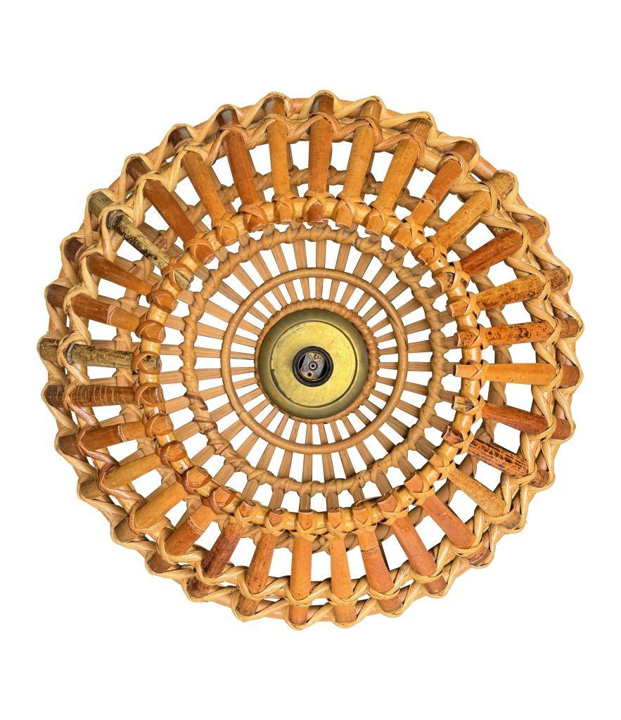 Plafoniera in ottone e bambù intrecciato di Bonacina, anni '70. in vendita 6