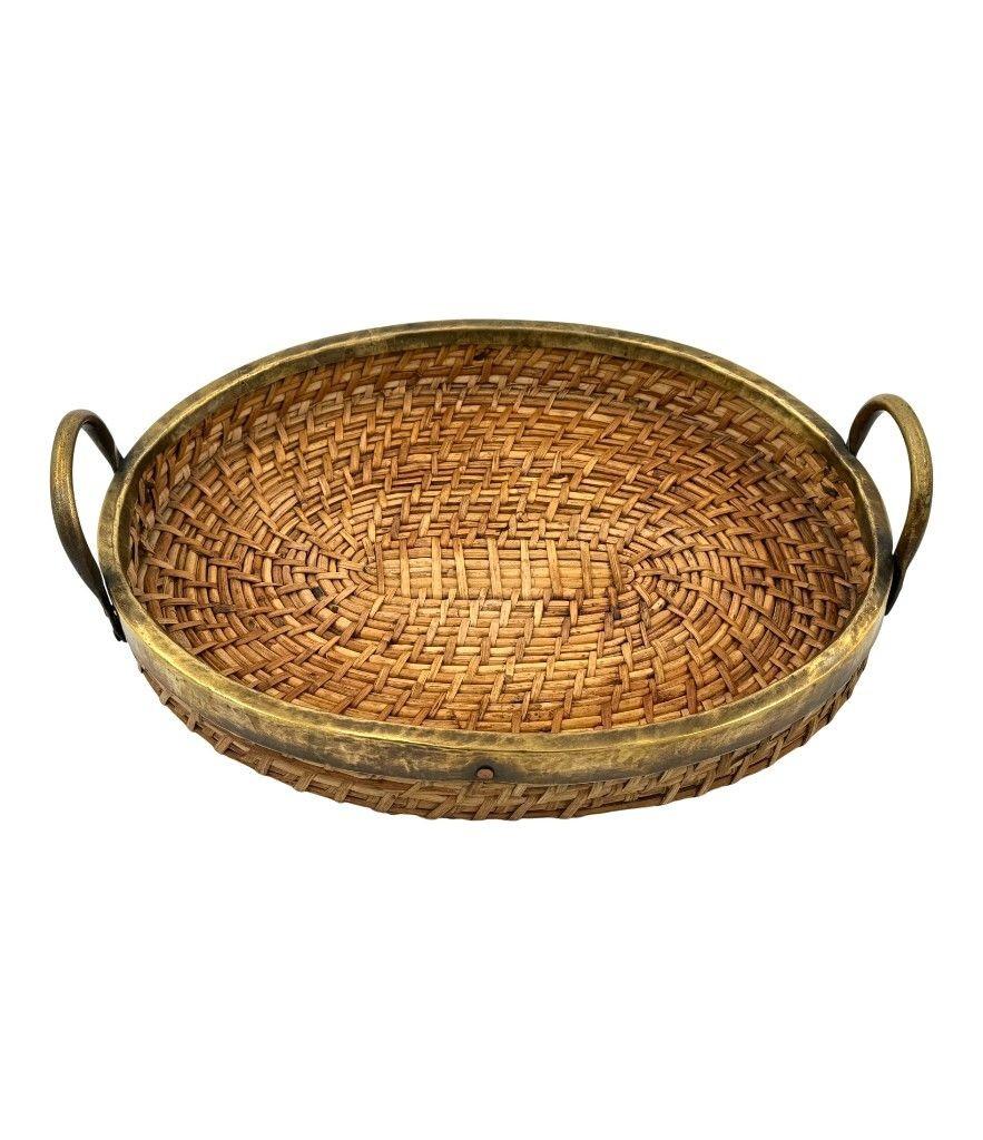 Panier italien des années 1970 en bambou tressé et laiton avec poignées en laiton Bon état - En vente à London, GB