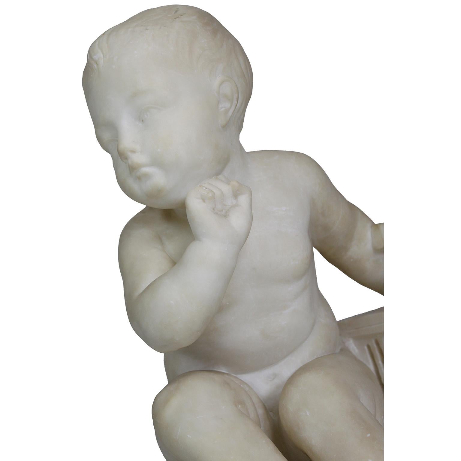 Gruppo italiano in alabastro intagliato del XIX-XX secolo raffigurante un bambino con gabbia per uccelli in vendita 4