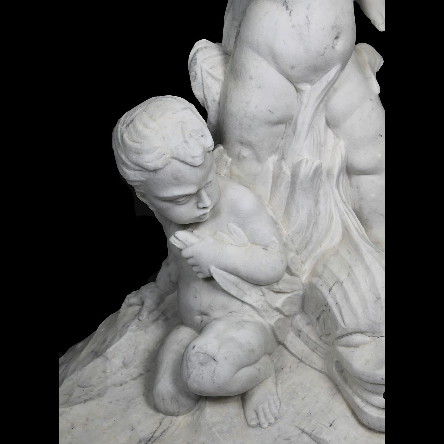 An Italian 19th/20th Century Carved Marble Figural Fountain with Children & Fish For Sale 5