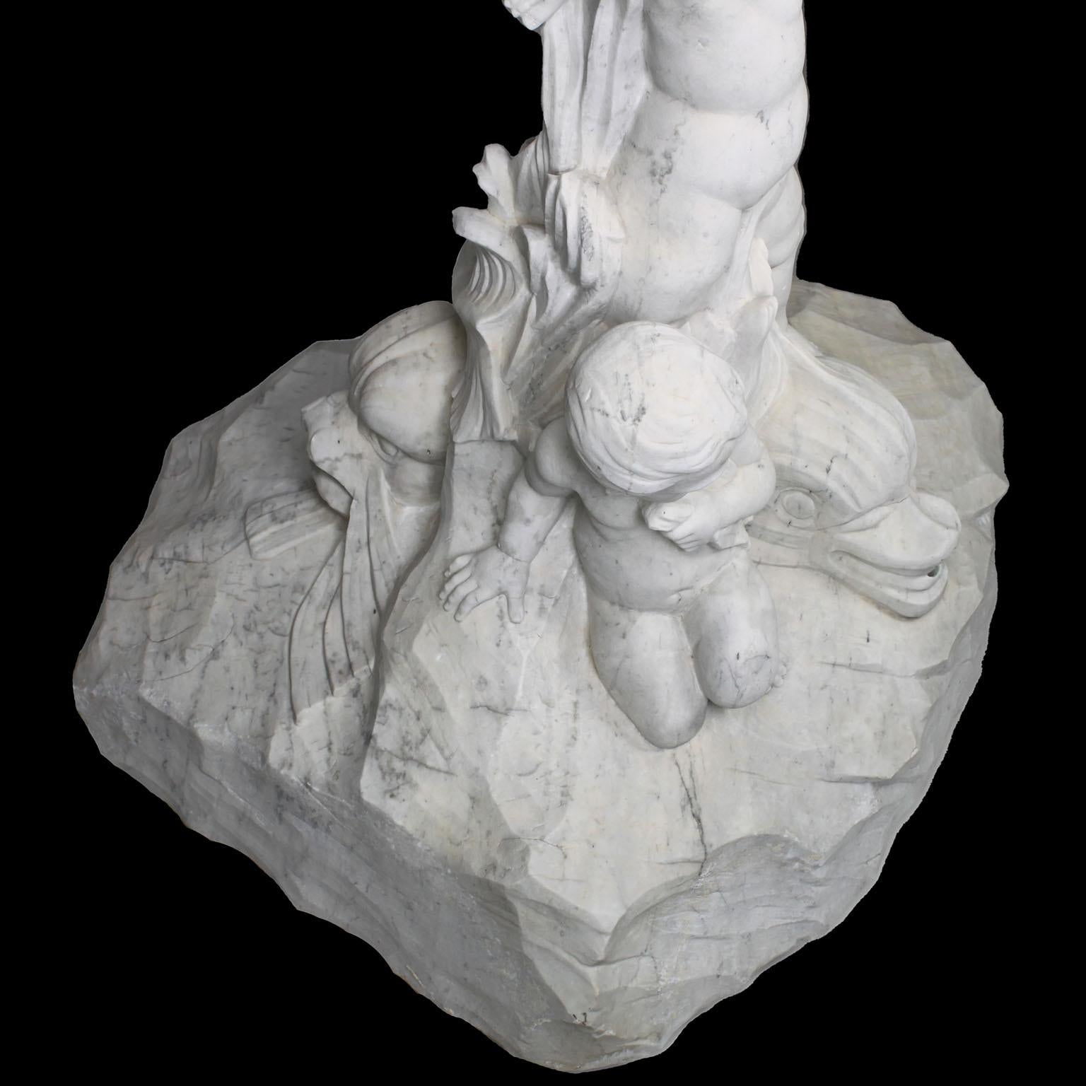 An Italian 19th/20th Century Carved Marble Figural Fountain with Children & Fish For Sale 6