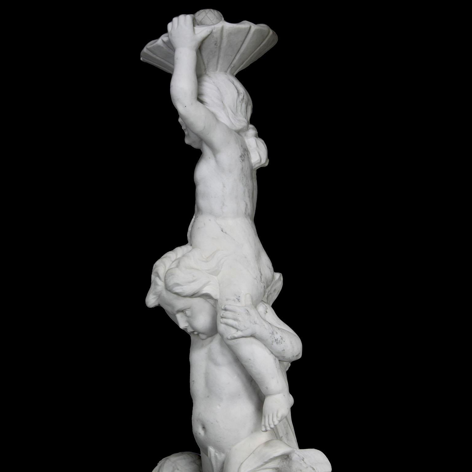 An Italian 19th/20th Century Carved Marble Figural Fountain with Children & Fish For Sale 9